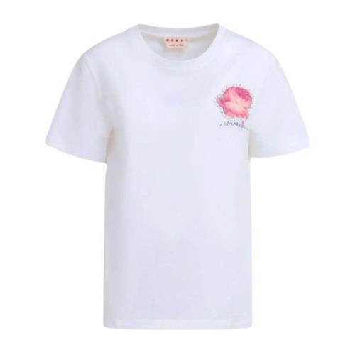 Witte Bloem Applicatie Katoenen T-shirt Marni , White , Dames