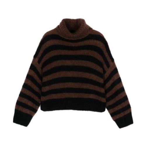 Mohair Blend Gestreepte Coltrui Sweater Alysi , Black , Dames