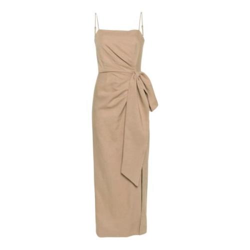 Elastische Vierkante Hals Jurk Msgm , Beige , Dames