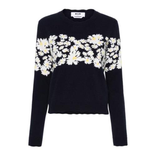 Navy Blauw Bloemen Gebreide Trui Msgm , Blue , Dames