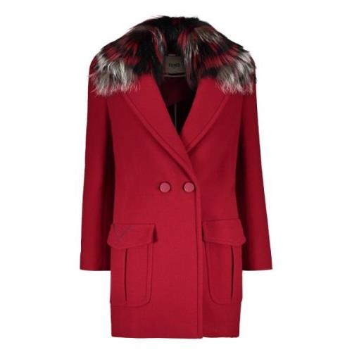 Wollen jas met vossebont Fendi , Red , Dames