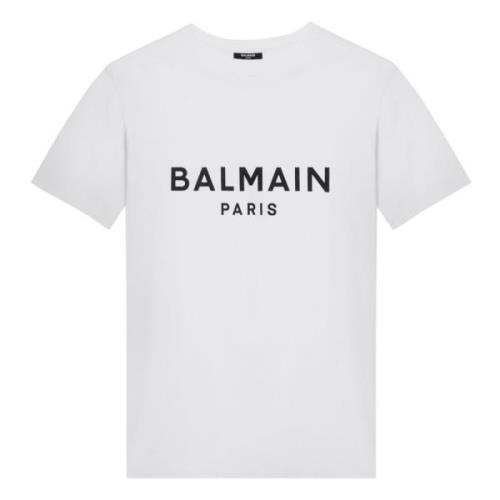 Korte Mouw Ronde Hals T-shirt Balmain , White , Heren