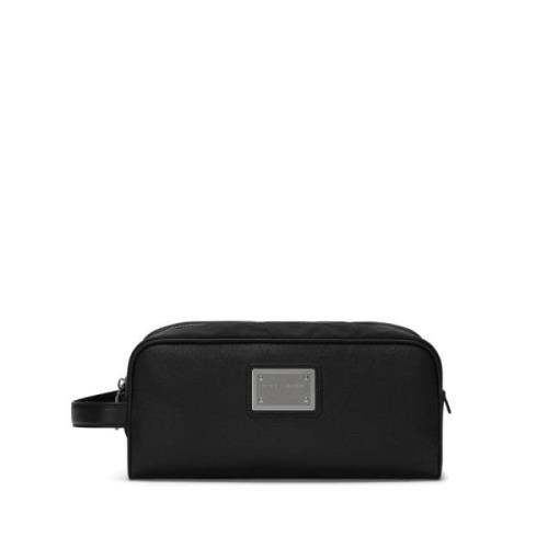 Zwarte Leren Toilettas Dolce & Gabbana , Black , Heren