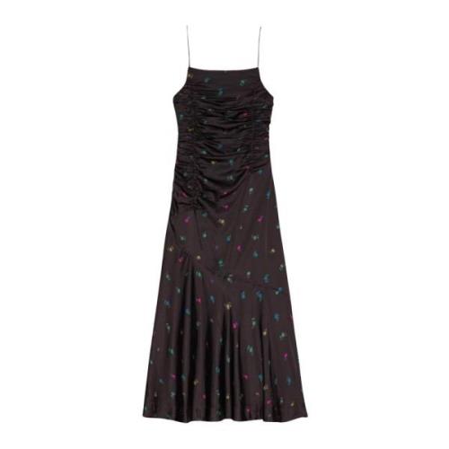 Bloemen Geborduurde Gerimpelde Jurk Ganni , Black , Dames