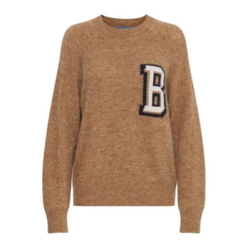 Raglan Gebreid met Stoere Borstprint Ball , Brown , Dames