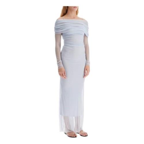 Off-Shoulder Zijden Tule Maxi Jurk Christopher Esber , Blue , Dames