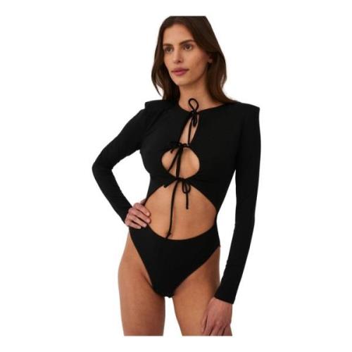 Zwarte Tencel Bodysuit met Schouderkussens Undress Code , Black , Dame...