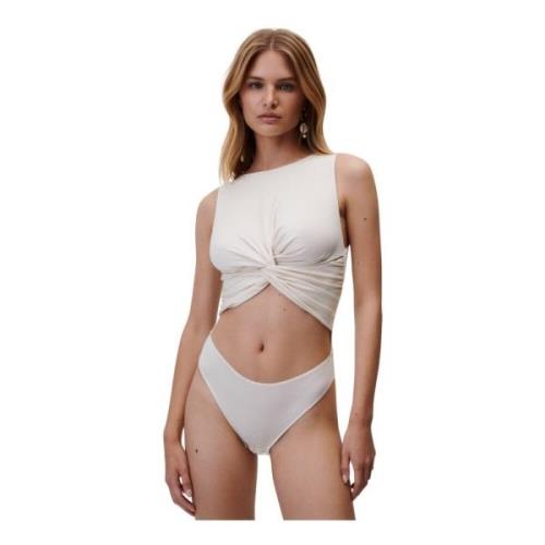 Crème Bodysuit met Knoopdetail Undress Code , Beige , Dames