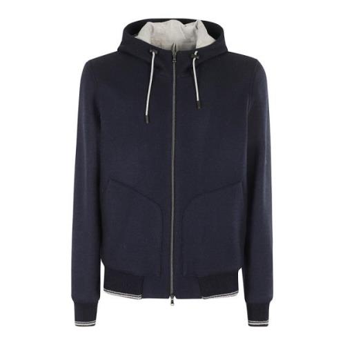 Wollen Rits Hoodie Contrast Trim L.b.m. 1911 , Blue , Heren