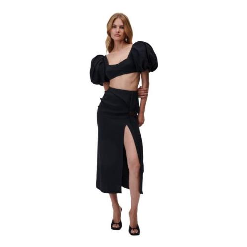 Zwarte Midi Rok met Split Undress Code , Black , Dames