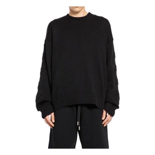 3D Gebreide Crewneck Zwarte Trui Off White , Black , Heren