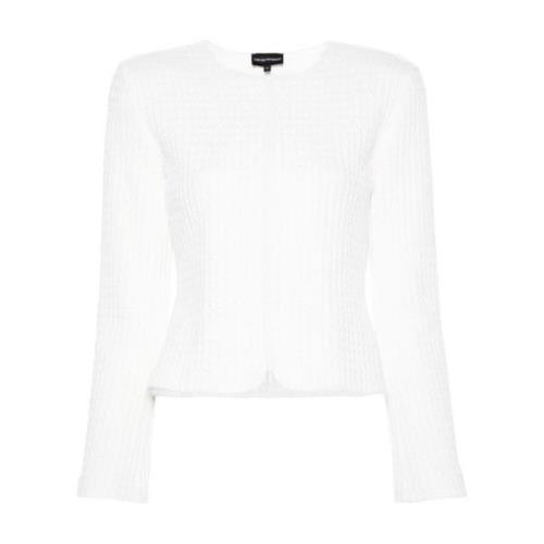 Witte Wafel Gebreide Jas Emporio Armani , White , Dames