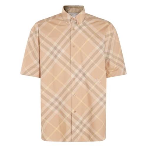 Vintage Check Katoenen Shirt Korte Mouwen Burberry , Beige , Heren