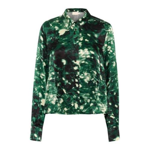 Rain Forest Splash Print Overhemdblouse Soaked in Luxury , Green , Dam...