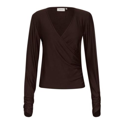 Wrap Top Blouse met Gedrapeerde Details Gestuz , Brown , Dames