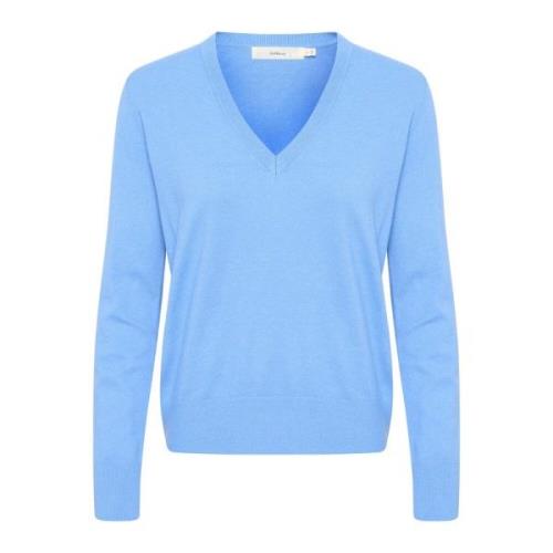 Blauwe V-hals Gebreide Trui InWear , Blue , Dames