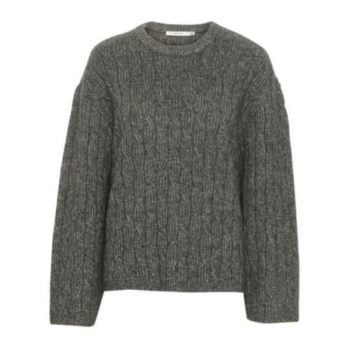 Gezellige Gebreide Pullover Diep Grijs Melange Gestuz , Gray , Dames