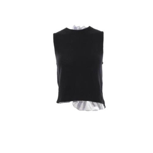 Zwarte Kasjmiertrui met Organza Ruches Cecilie Bahnsen , Black , Dames