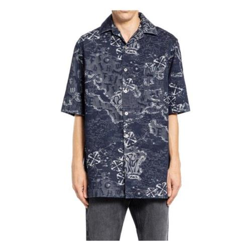 Blauwe Camo Jacquard Bowling Shirt Off White , Multicolor , Heren