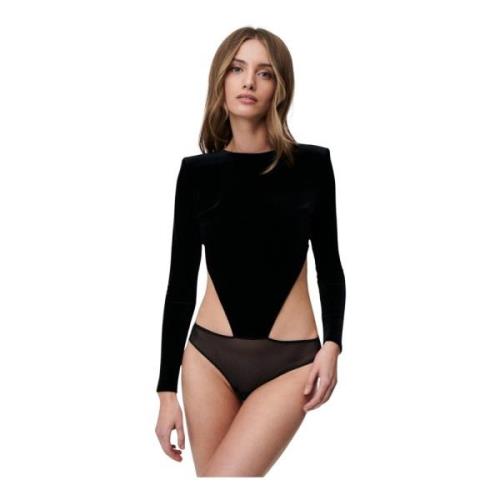 Velvet Cut-Out Bodysuit Undress Code , Black , Dames