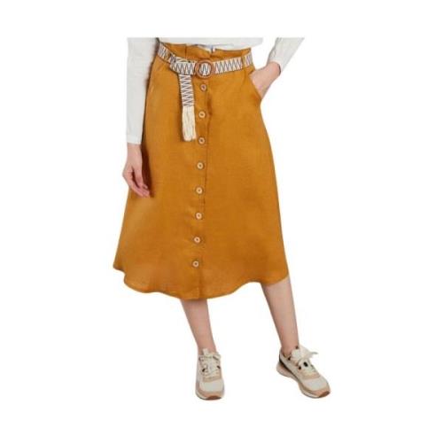 Oker Linnen Hoge Taille Rok La Petite Française , Yellow , Dames