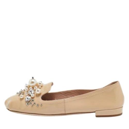 Pre-owned Leather flats Miu Miu Pre-owned , Beige , Dames