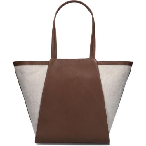 Bruin Leren Canvas Shopper Blaise Markberg , Brown , Dames