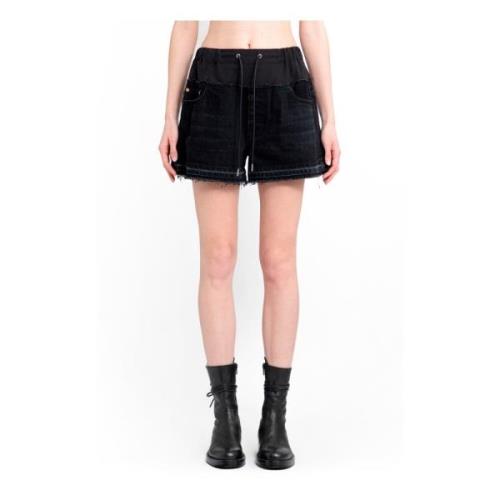 Zwarte Katoenen Jersey Denim Shorts Sacai , Black , Dames