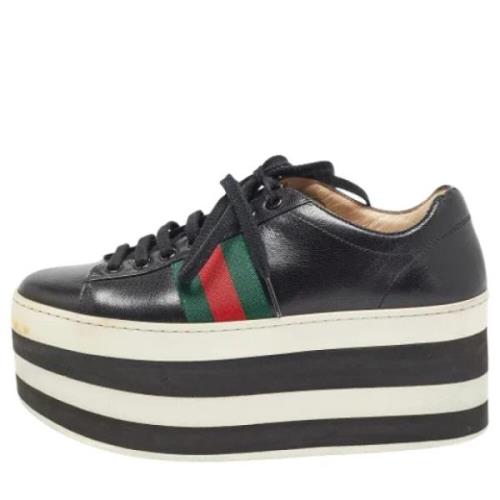 Pre-owned Leather sneakers Gucci Vintage , Black , Dames