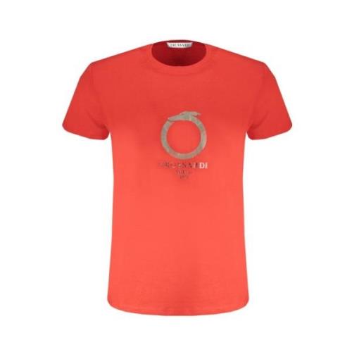 Rode Katoenen Print Logo T-Shirt Trussardi , Red , Dames