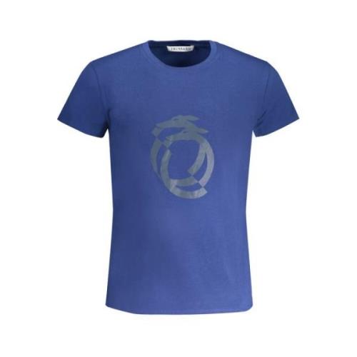 Blauw Katoen Logo Print T-shirt Trussardi , Blue , Heren