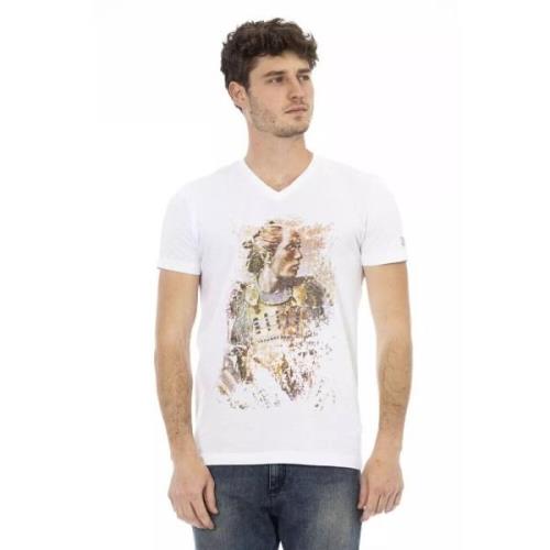 Elegant V-hals T-shirt met stijlvolle frontprint Trussardi , White , H...