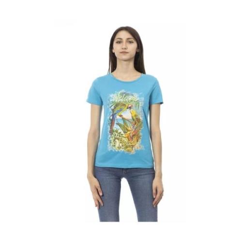 Elegant blauw Tee met Frontprint Trussardi , Blue , Dames