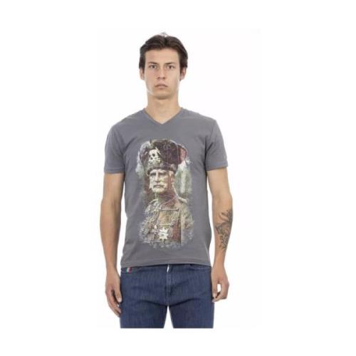 Elegant V-hals T-shirt met frontprint Trussardi , Gray , Heren