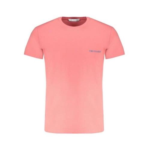 Rosa Katoenen T-shirt met Print Logo Trussardi , Pink , Heren