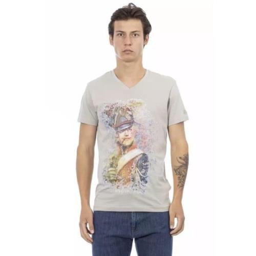 Elegant V-hals T-shirt met exclusieve frontprint Trussardi , Gray , He...