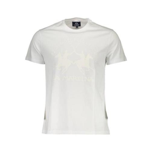 Elegant wit T-shirt met ronde hals en handtekeningprint La Martina , W...