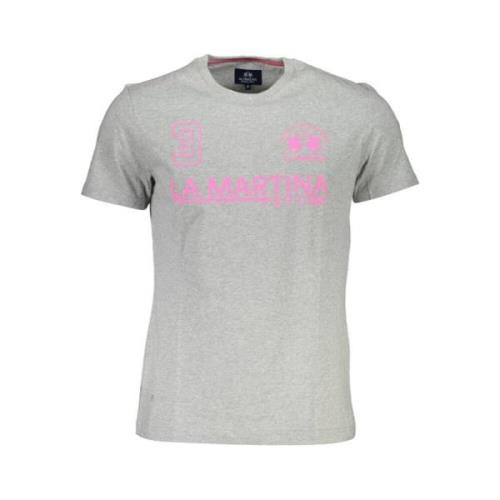 Elegant grijs katoenen T-shirt met handtekeningprint La Martina , Gray...