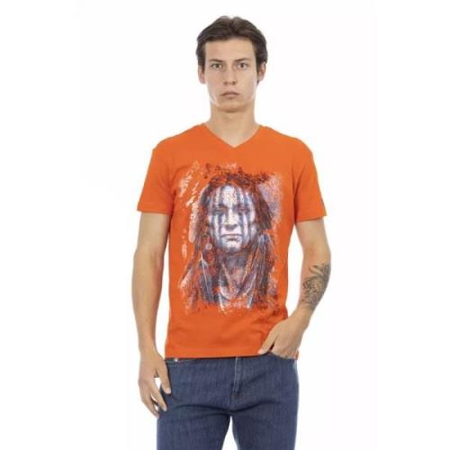 Elegant Tee met V-hals en Frontprint Trussardi , Orange , Heren