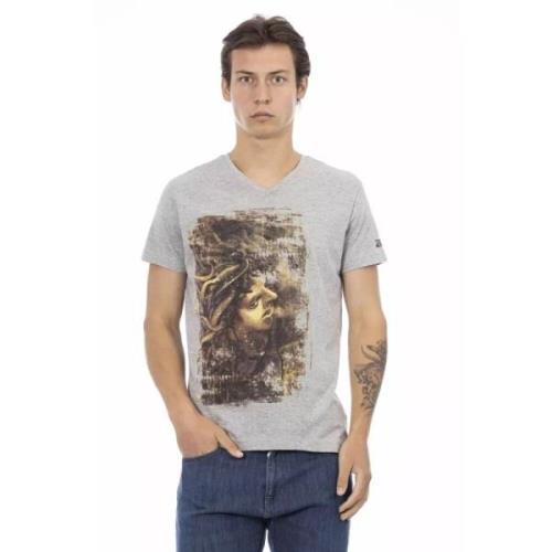 Stijlvol grijs V-hals T-shirt met modieuze frontprint Trussardi , Gray...