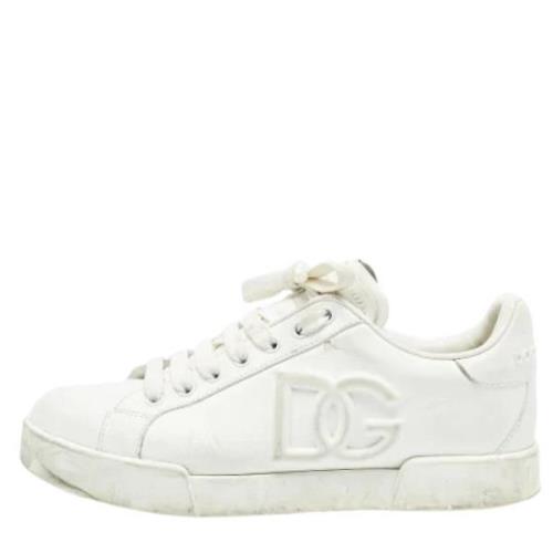 Pre-owned Leather sneakers Dolce & Gabbana Pre-owned , White , Dames