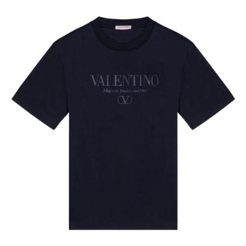 Korte Mouw Ronde Hals T-shirt Valentino Garavani , Blue , Heren