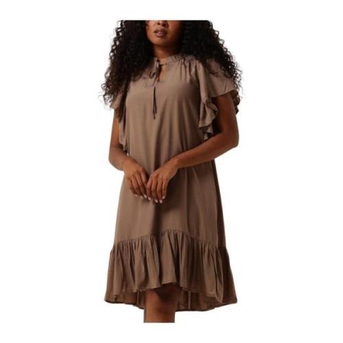 Taupe Frill Jurk voor Girly Stijl Co'Couture , Brown , Dames