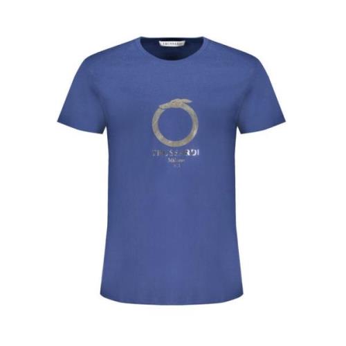 Blauw Katoen Logo Print T-shirt Trussardi , Blue , Heren