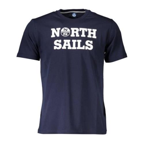 Blauw Katoenen T-shirt met Klassieke Print North Sails , Blue , Heren