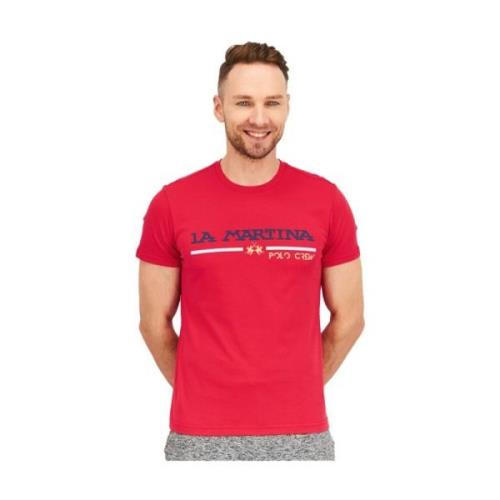 Rosa Katoen Jersey Frontprint T-Shirt La Martina , Red , Heren