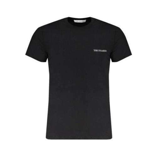 Zwart Katoenen T-shirt met Print Logo Trussardi , Black , Heren