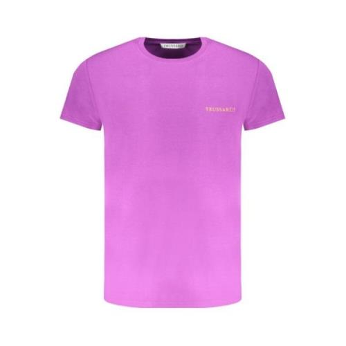 Katoenen Logo Print Korte Mouw Tee Trussardi , Purple , Heren