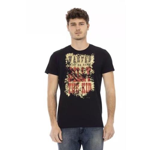 Zwart Katoenmix T-shirt met Frontprint Trussardi , Black , Heren