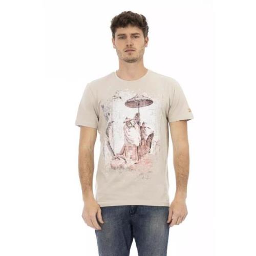 Beige korte mouw luxe T-shirt met frontprint Trussardi , Beige , Heren